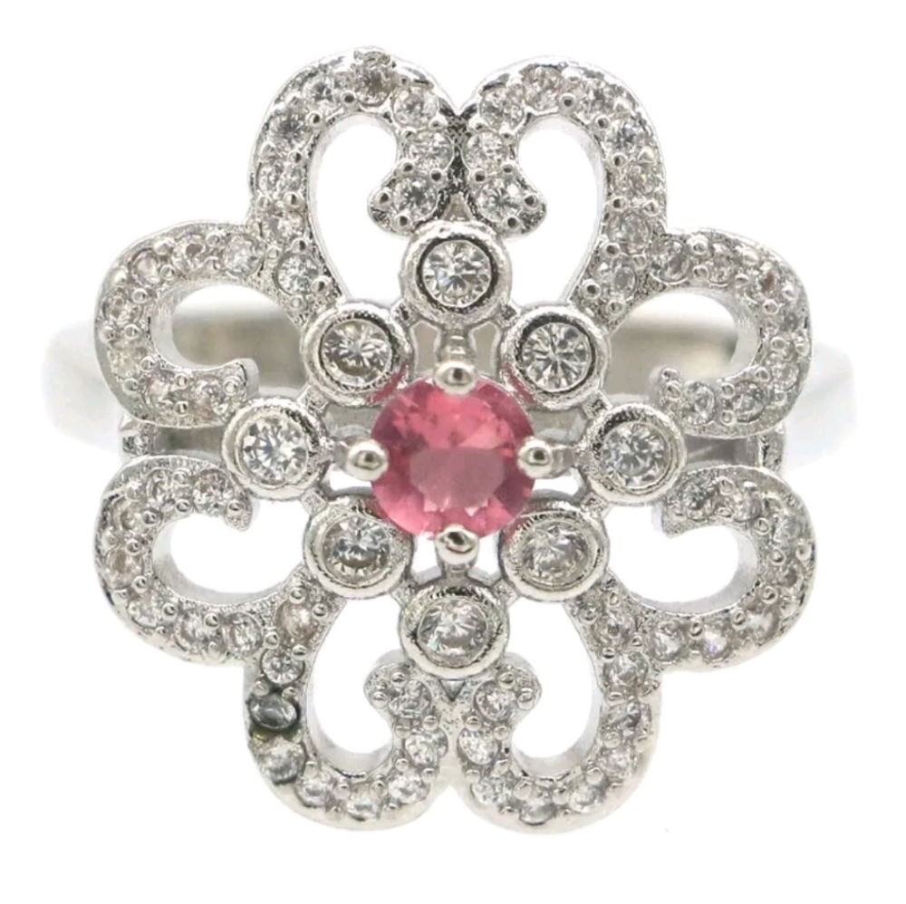 New pink tourmaline cz sterling silver ring